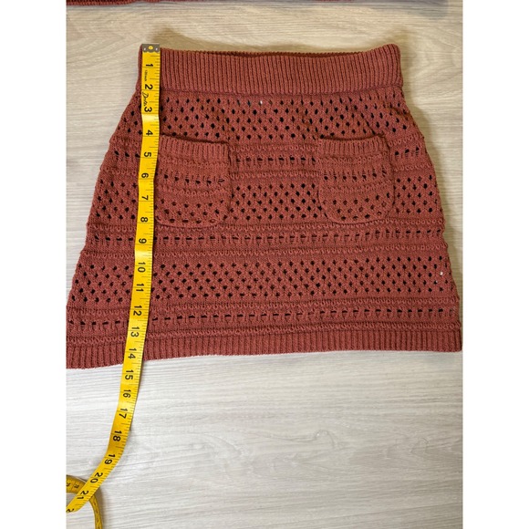 Brand Free People Beach Crochet 2 Piece Set Rust Orange Vest & Mini Skirt Small - Picture 6 of 16